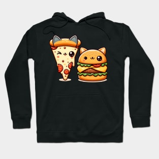 Kawaii Cat Buger and Pizza Lover Hoodie